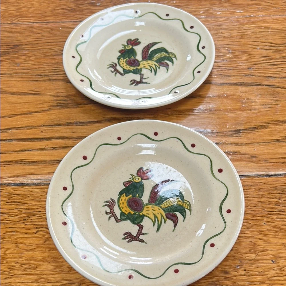 Vintage Metlox Poppytrail bread plates in California Provincial Rooster pattern.